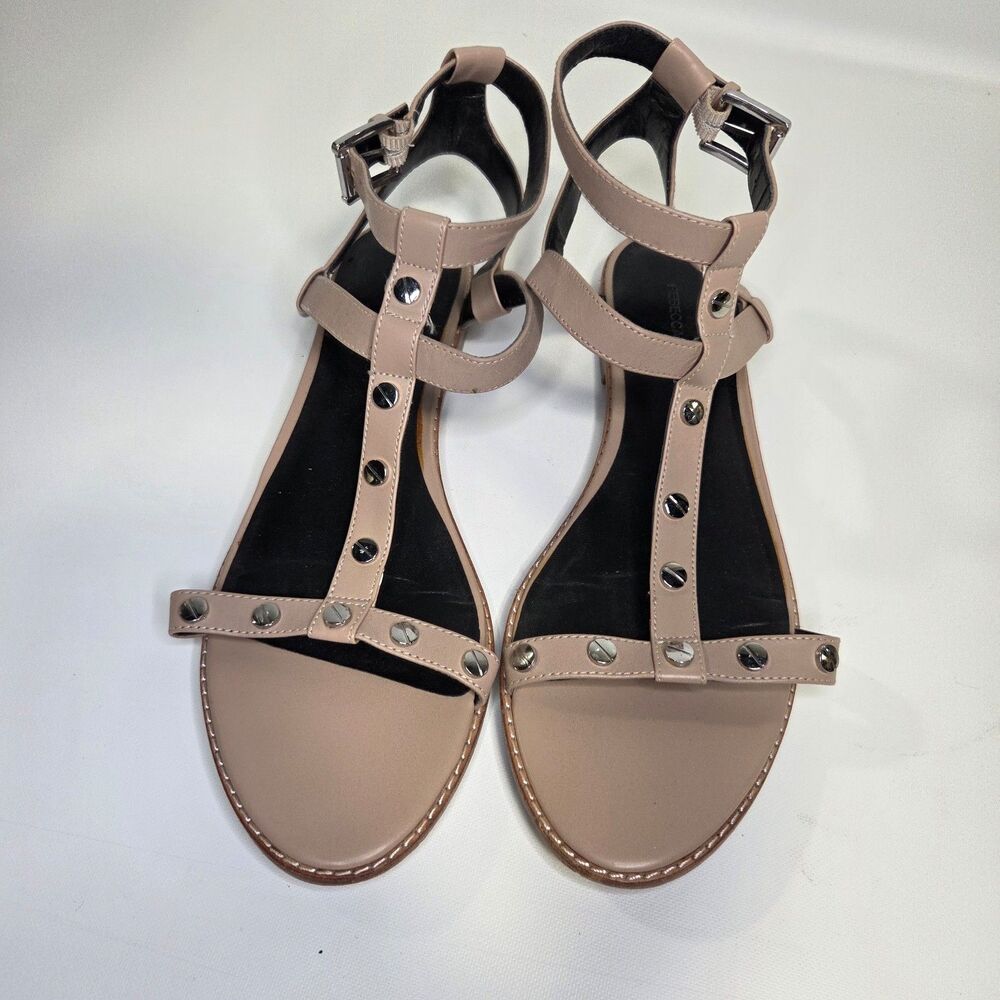 Rebecca Minkoff Women's Beige Studded Flat Gladiar Sandals with Ankle Strap 10 M